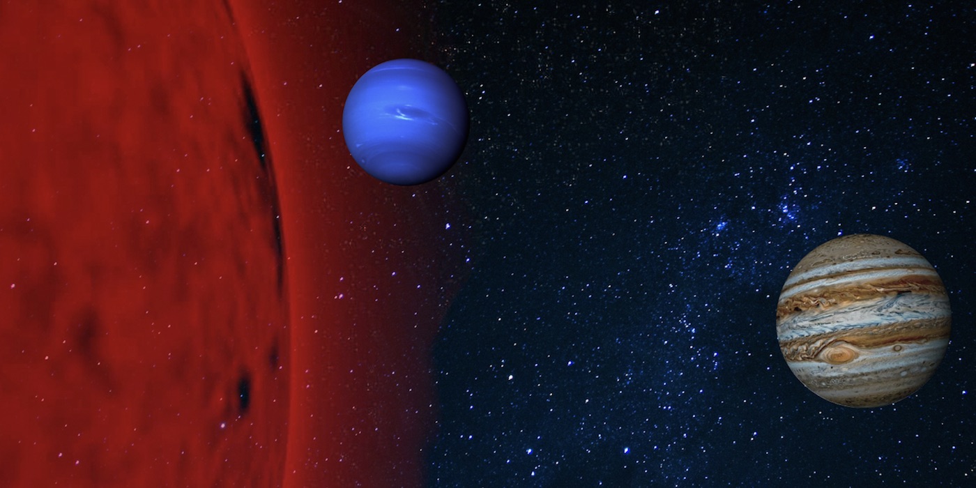 Jupiter and Neptune by a red giant